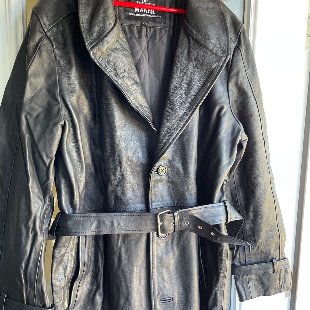 Daniel Black Leather Trench Coat - Picture 8 of 15